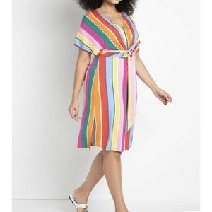Eloquii Wrap Around Dress Size 18 Jersey NEW Rainbow Vertical Stripes c11